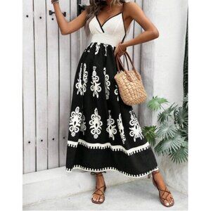 Boho Tribal Print Cami Dress Black/White